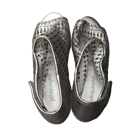 Jeffrey Campbell Silver Leather Peep Toe Shootie Ankle Bootie Heels Womens 8 - Picture 9 of 13